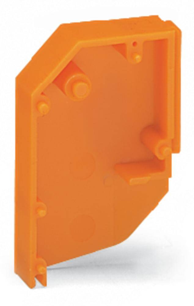 Housse de protection en plastique orange de forme rectangulaire avec coins arrondis et éléments de fixation.
