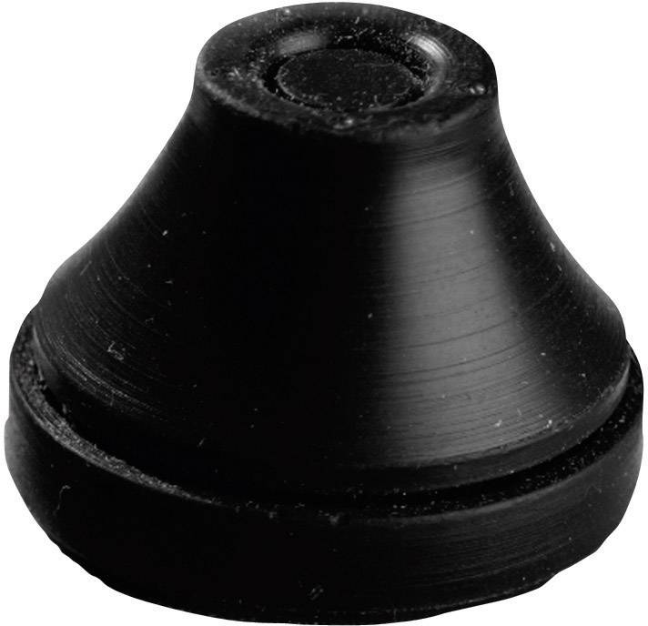 Un embout en caoutchouc noir conique, probablement un accessoire d'équipement, avec une base plate et une pointe arrondie.
