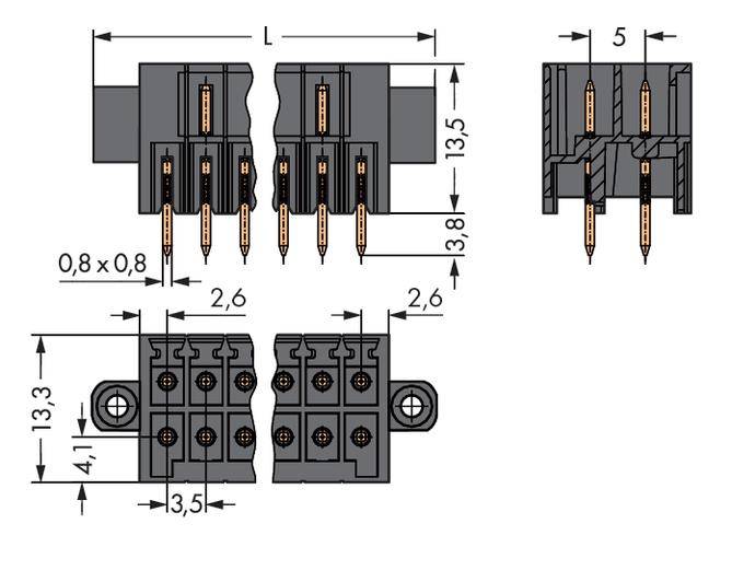 Barrette mâle (standard) série 1735 WAGO 713-1406/107-000 Nbr total de pôles 12 Pas: 3.50 mm 25 pc(s)