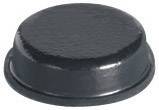 Un embout en caoutchouc noir, rond et plat, souvent utilisé comme patin de meuble ou butoir de porte pour protéger les surfaces et offrir de la stabilité.