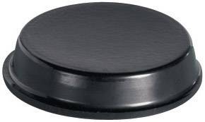 Un couvercle noir, rond et plat, probablement en plastique.