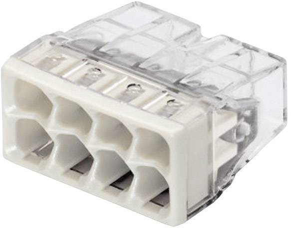 Un connecteur en plastique transparent avec six bornes blanches, adapté pour les connexions électriques.