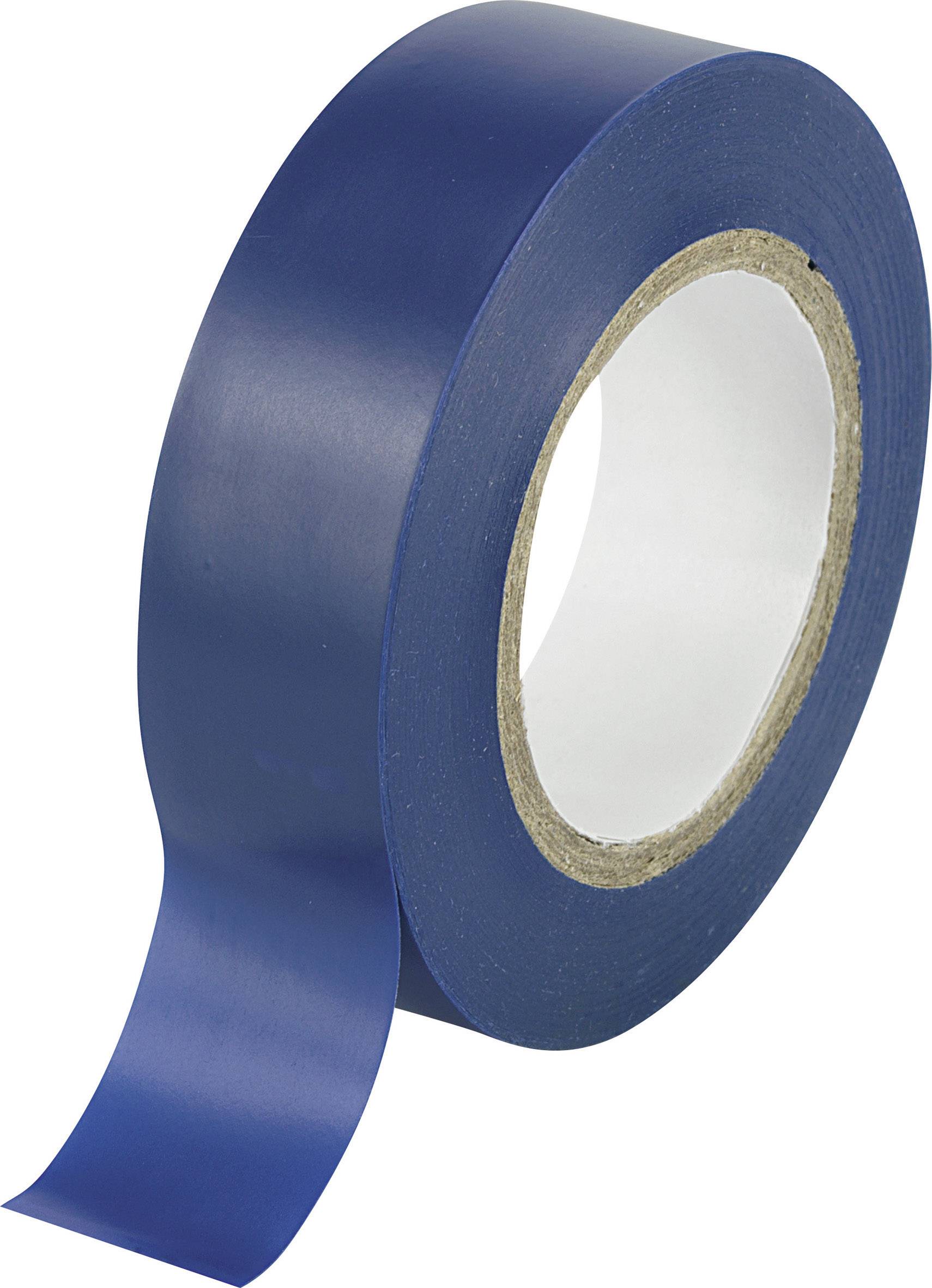 Rouleau de ruban adhésif bleu avec son extrémité libre, visible en gros plan.