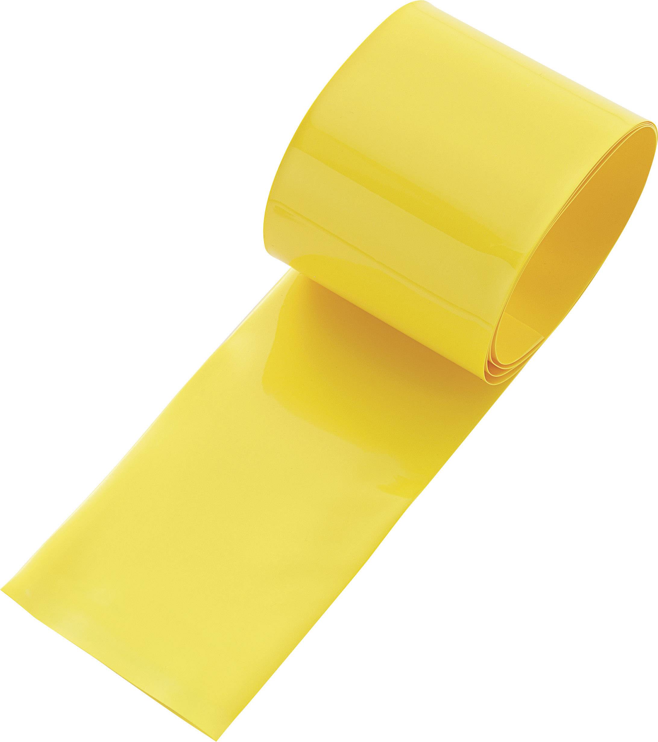 Du ruban adhésif jaune déroulé et partiellement déplié, posé à plat sur une surface blanche.