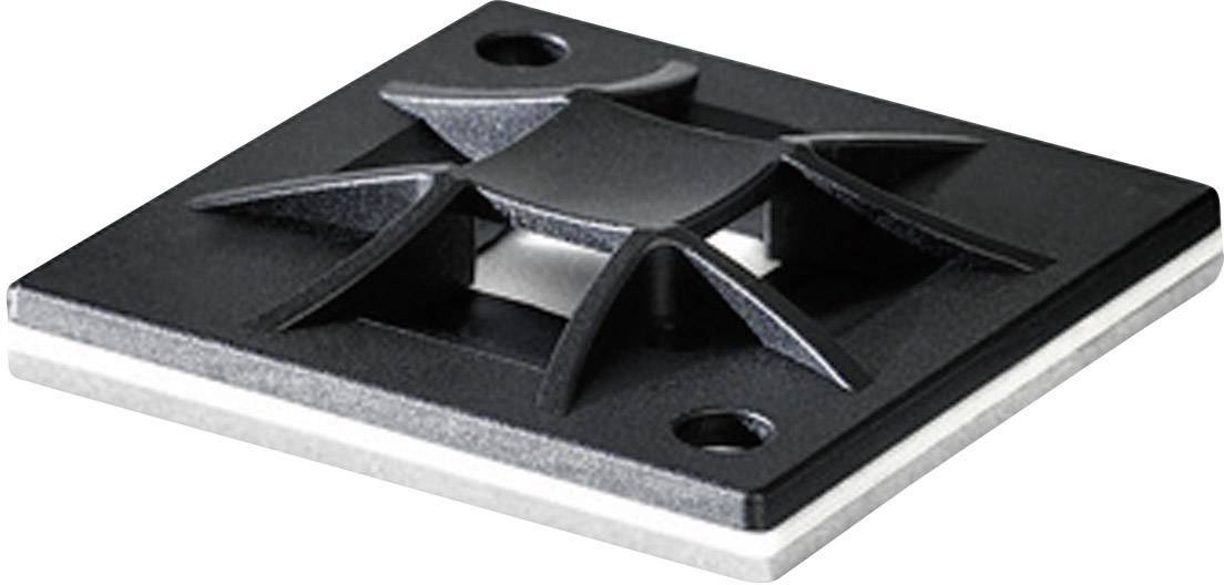 Support de câbles noir avec plusieurs attaches sur une plaque de base blanche, pour le maintien des câbles, avec deux trous de fixation.