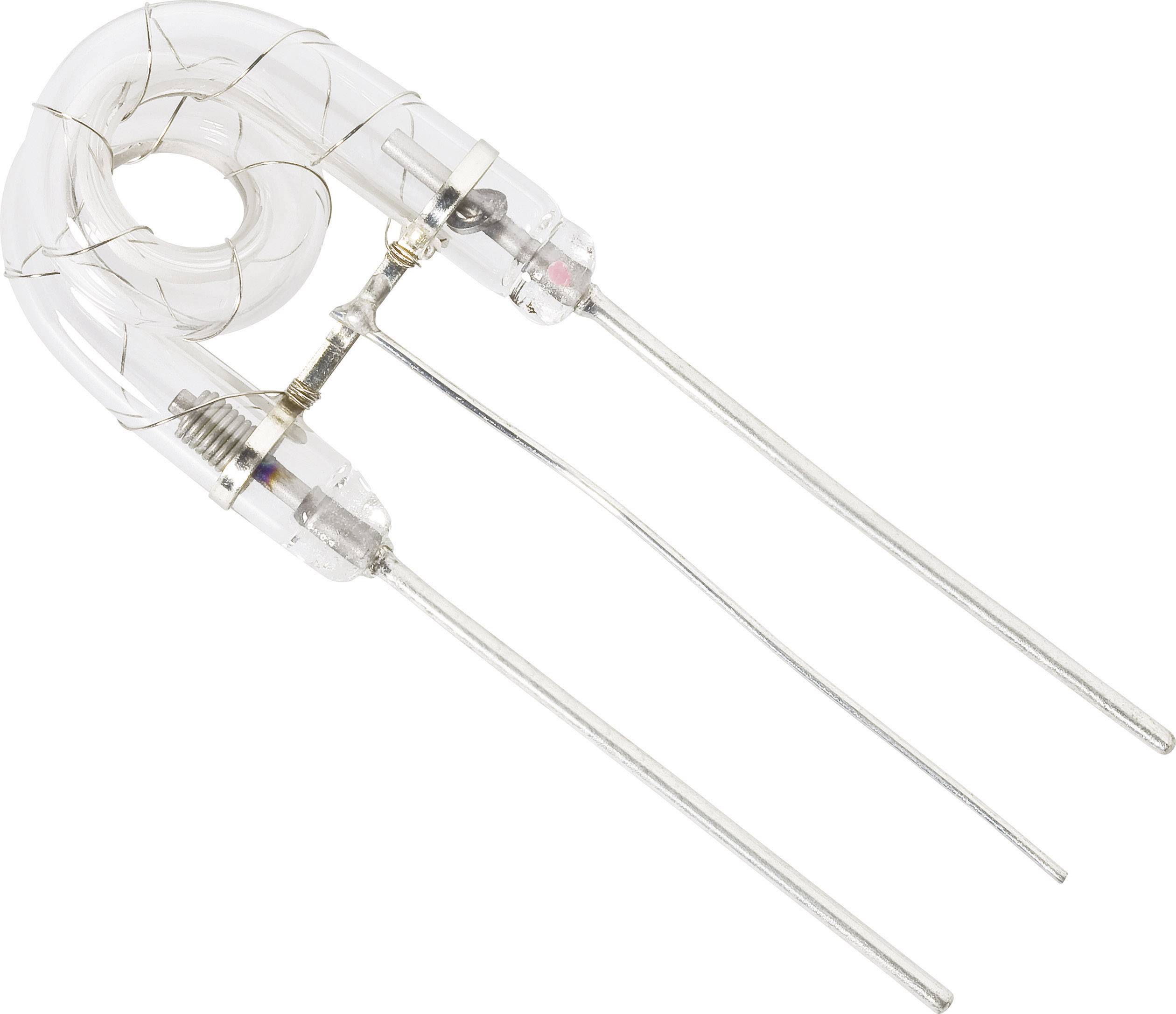 Un flash de décharge lumineux transparent avec deux longues tiges métalliques, utilisé dans les appareils photographiques pour produire de la lumière.