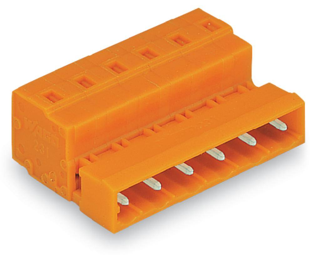 Connecteur orange à plusieurs ouvertures de connexion pour branchements électriques.