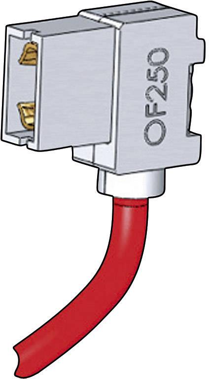 Un connecteur portant l'inscription 'OF250', avec un câble rouge en dessous, indique l'aspect de connexion et de câblage.