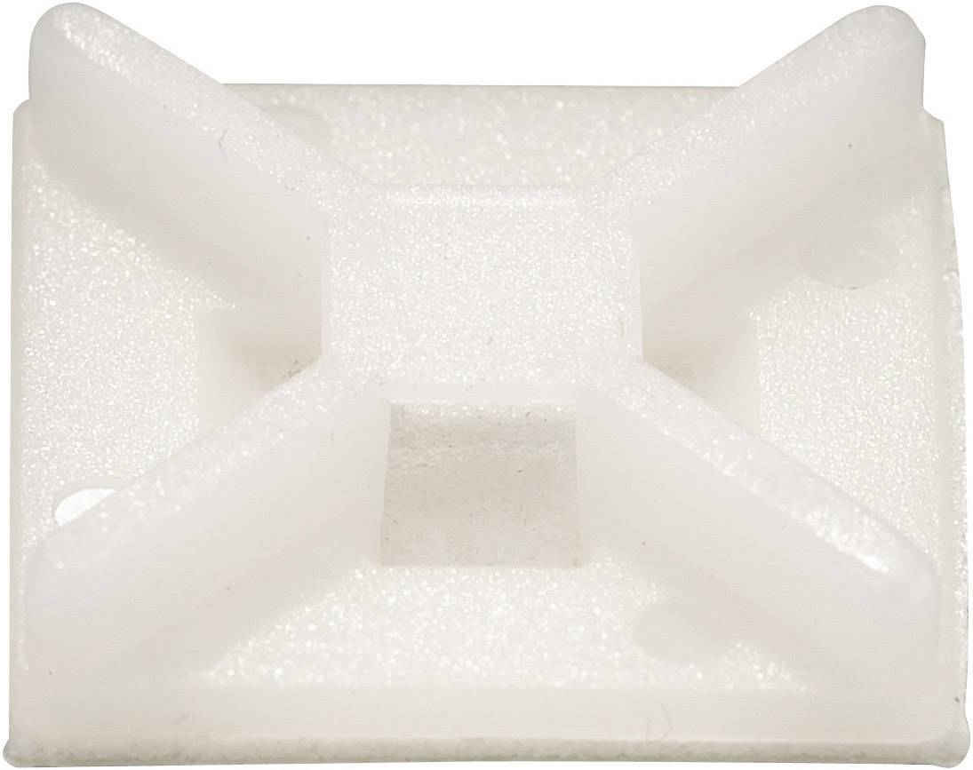 Un support de câble en plastique blanc avec une base rectangulaire et quatre points de fixation surélevés pour maintenir les câbles.