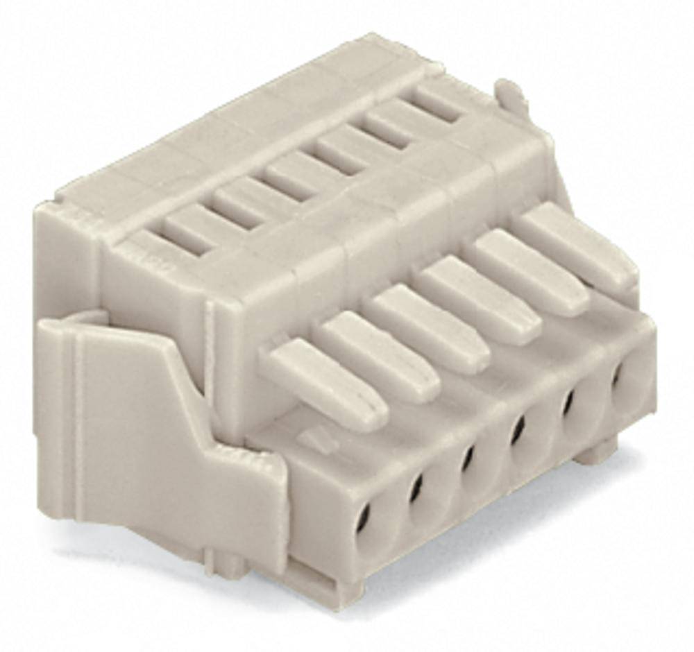 Connecteur électrique avec six emplacements, de couleur beige, de forme rectangulaire, utilisé pour relier des câbles dans des appareils électroniques.