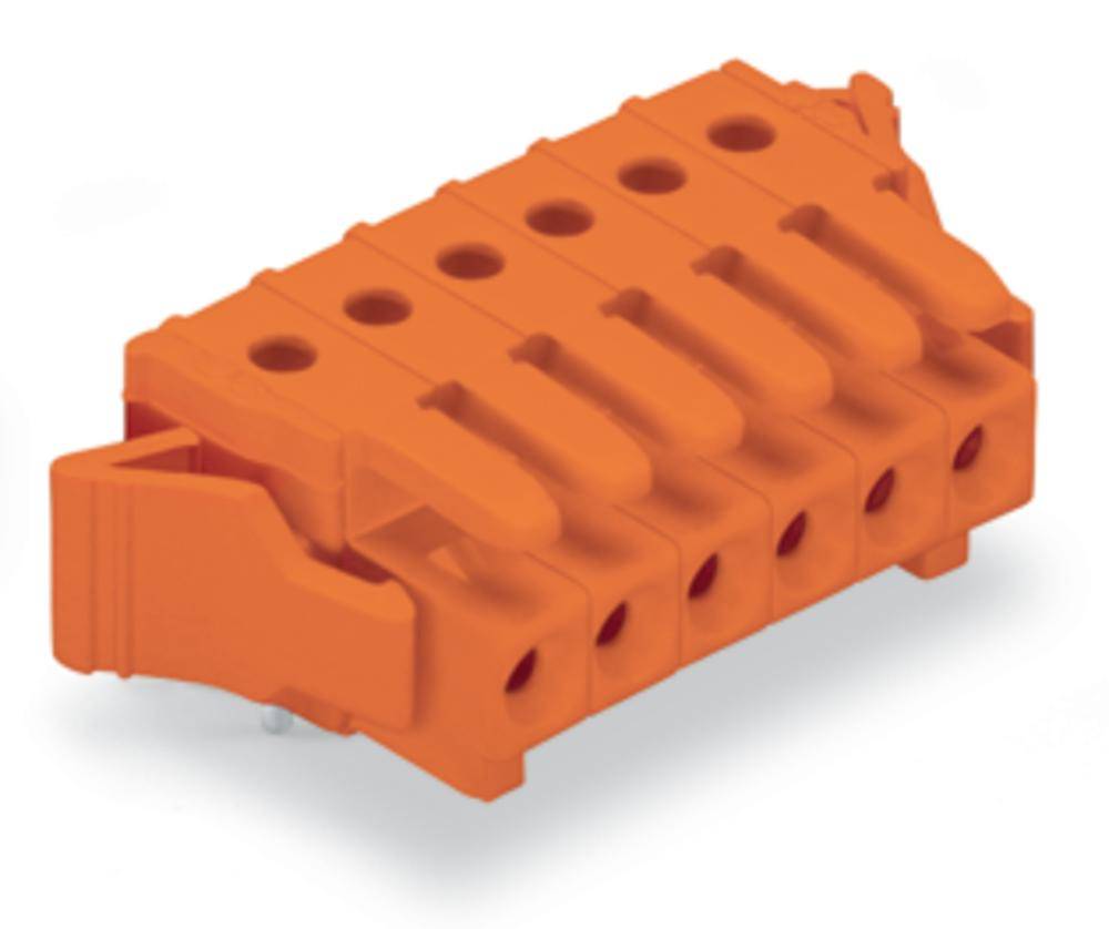 Un connecteur hexagonal orange, adapté aux connexions électriques, avec des ouvertures latérales pour la fixation des câbles.