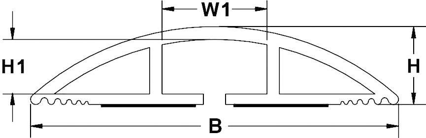 Dessin technique d'un profil arqué avec les dimensions W1, B, H et H1, identifiant différentes parties de la structure.