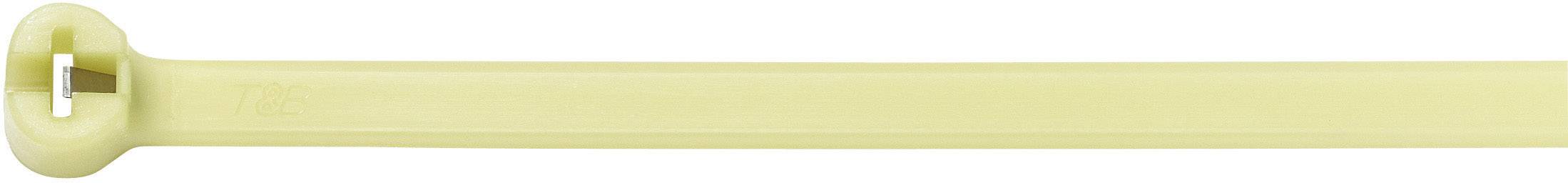 Attache-câble jaune en plastique, orienté horizontalement.