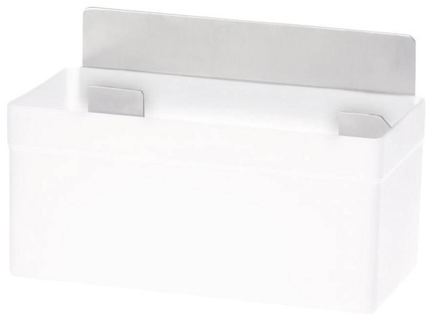 Boîte en plastique blanc avec support métallique intégré en haut.