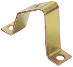 Équerre métallique en forme de L avec deux trous de fixation, utilisée pour la montage ou la stabilisation de constructions.