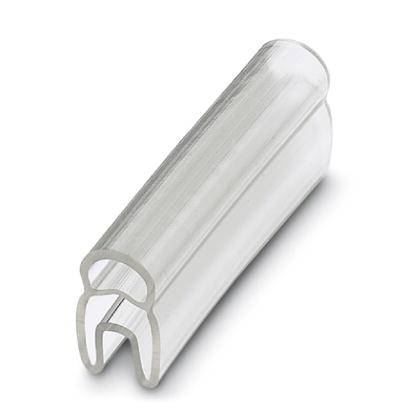 Profilé U en plastique transparent, conçu pour guider et fixer en toute sécurité des câbles ou des fils dans des applications techniques.