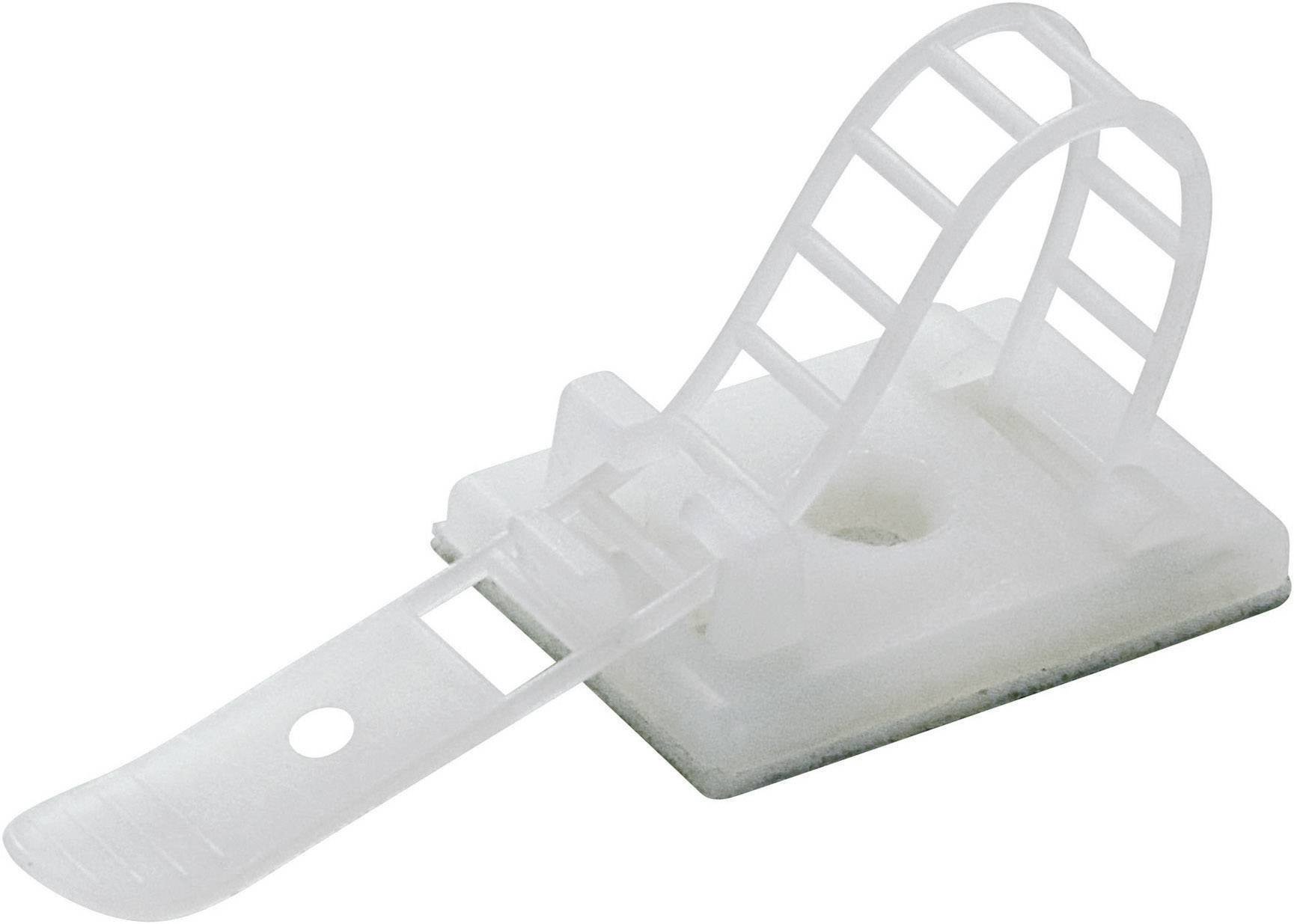 Un support de câble blanc, robuste en plastique, avec un pied antidérapant pour une fixation sécurisée des câbles.