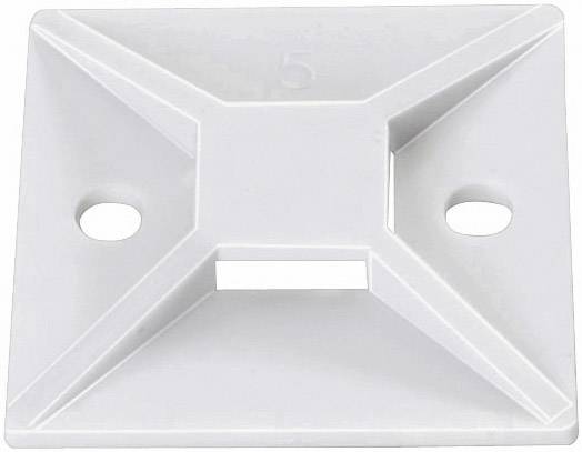 Support de câbles en plastique blanc avec deux trous de fixation, adapté à la gestion des câbles sur les murs ou autres surfaces.