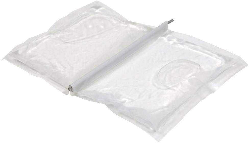 Sacs sous vide avec une bande blanche au milieu ; adaptés au stockage des aliments ou d'autres objets.