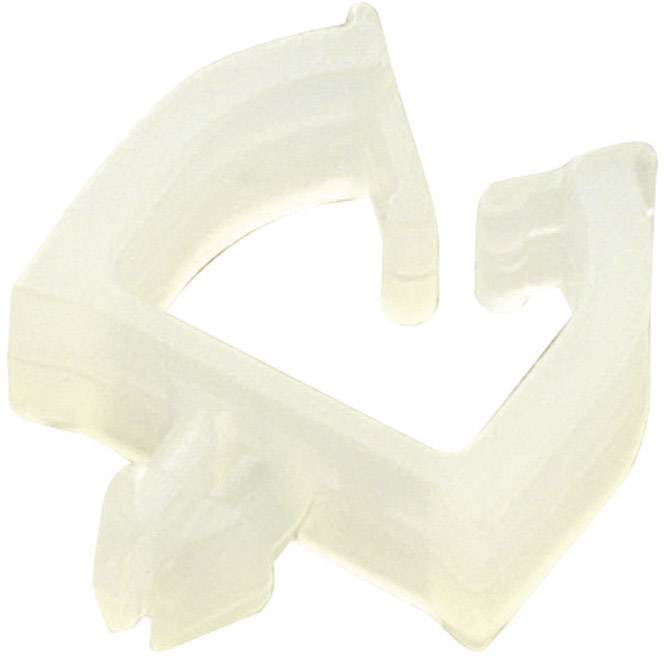 Clip en plastique transparent en forme de C avec des bords arrondis, probablement un élément d'un système de fermeture ou de fixation.