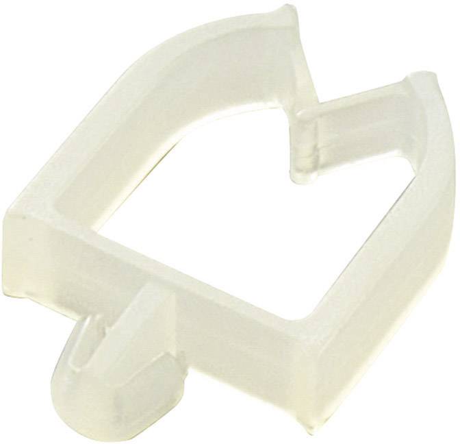 Une pince de câble en plastique transparent avec un design en forme de U et des extrémités légèrement incurvées. Elle sert à maintenir et à fixer les câbles.