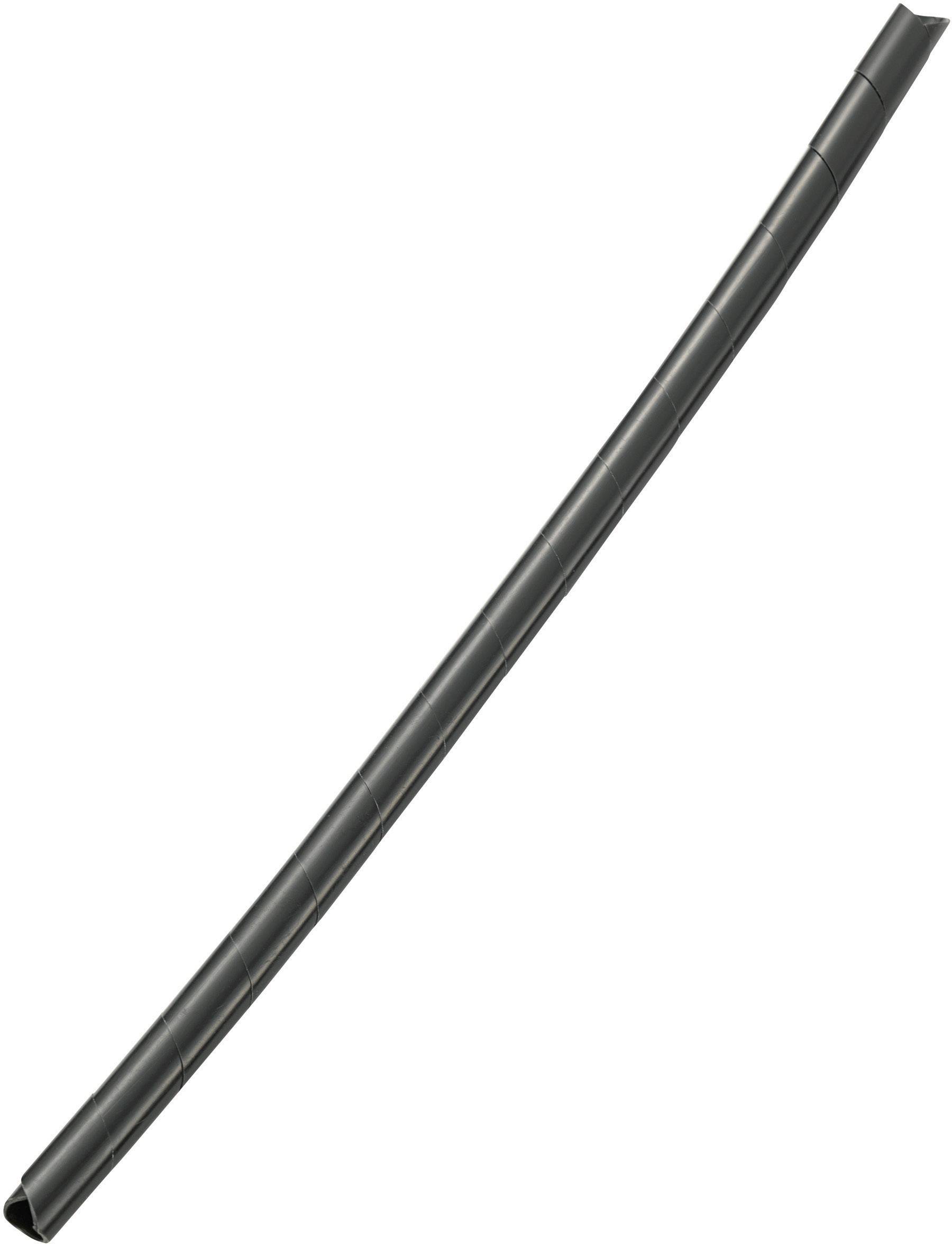 Un long tuyau ou tube noir sur un fond blanc.