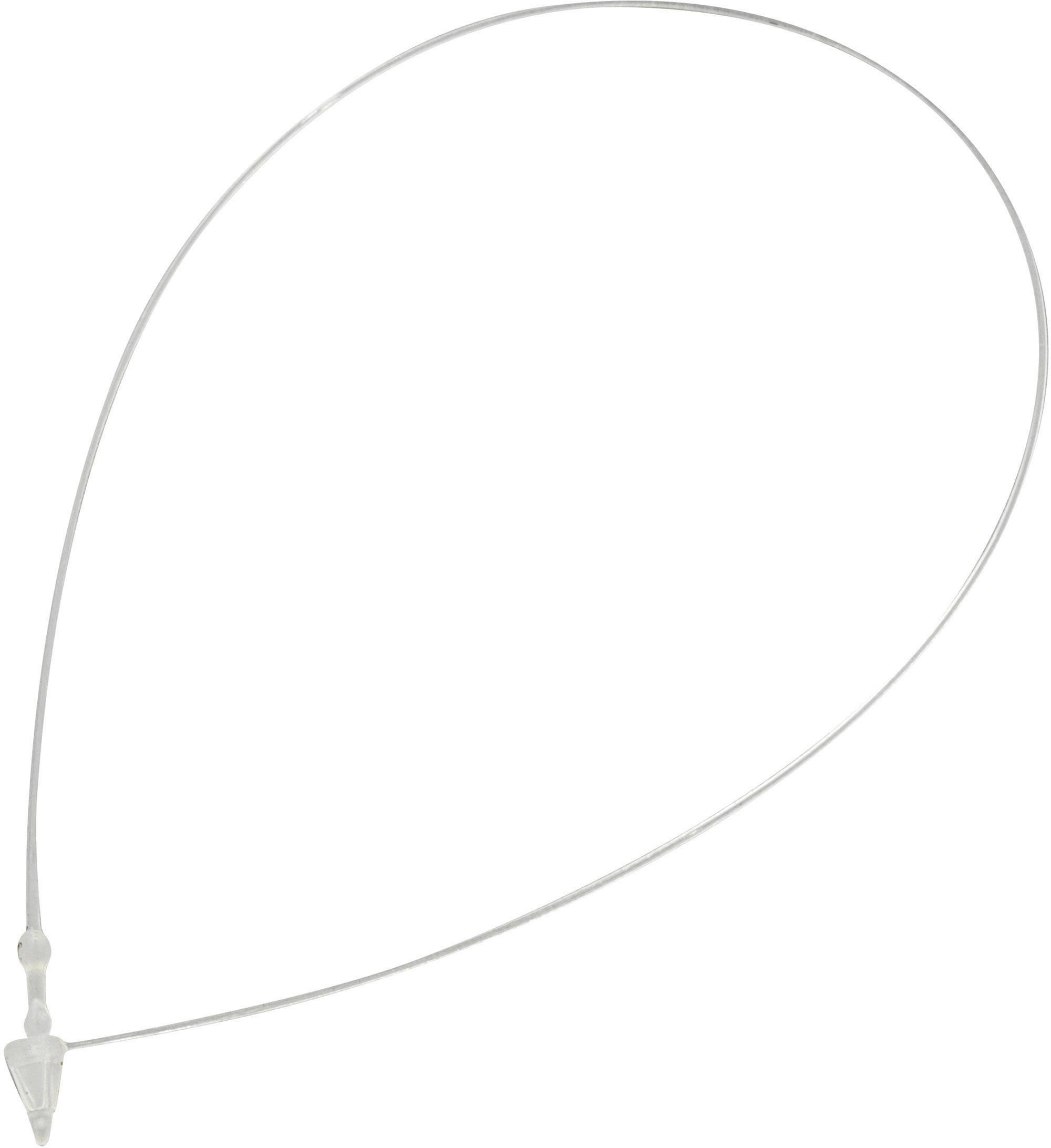 Un collier de serrage fin et transparent avec un mécanisme de verrouillage à une extrémité, utilisé pour sécuriser ou attacher des objets.