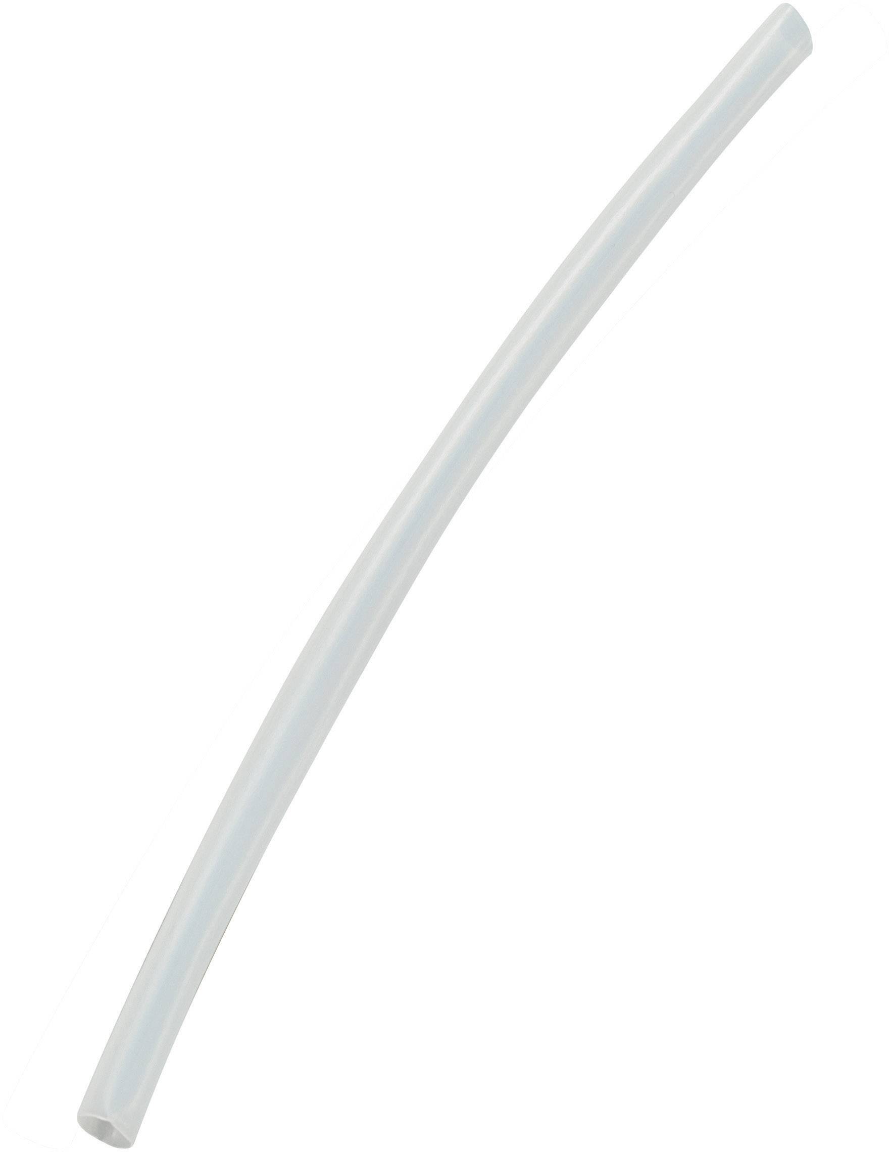 Un segment de tube en plastique transparent, légèrement incurvé, sur un fond blanc.