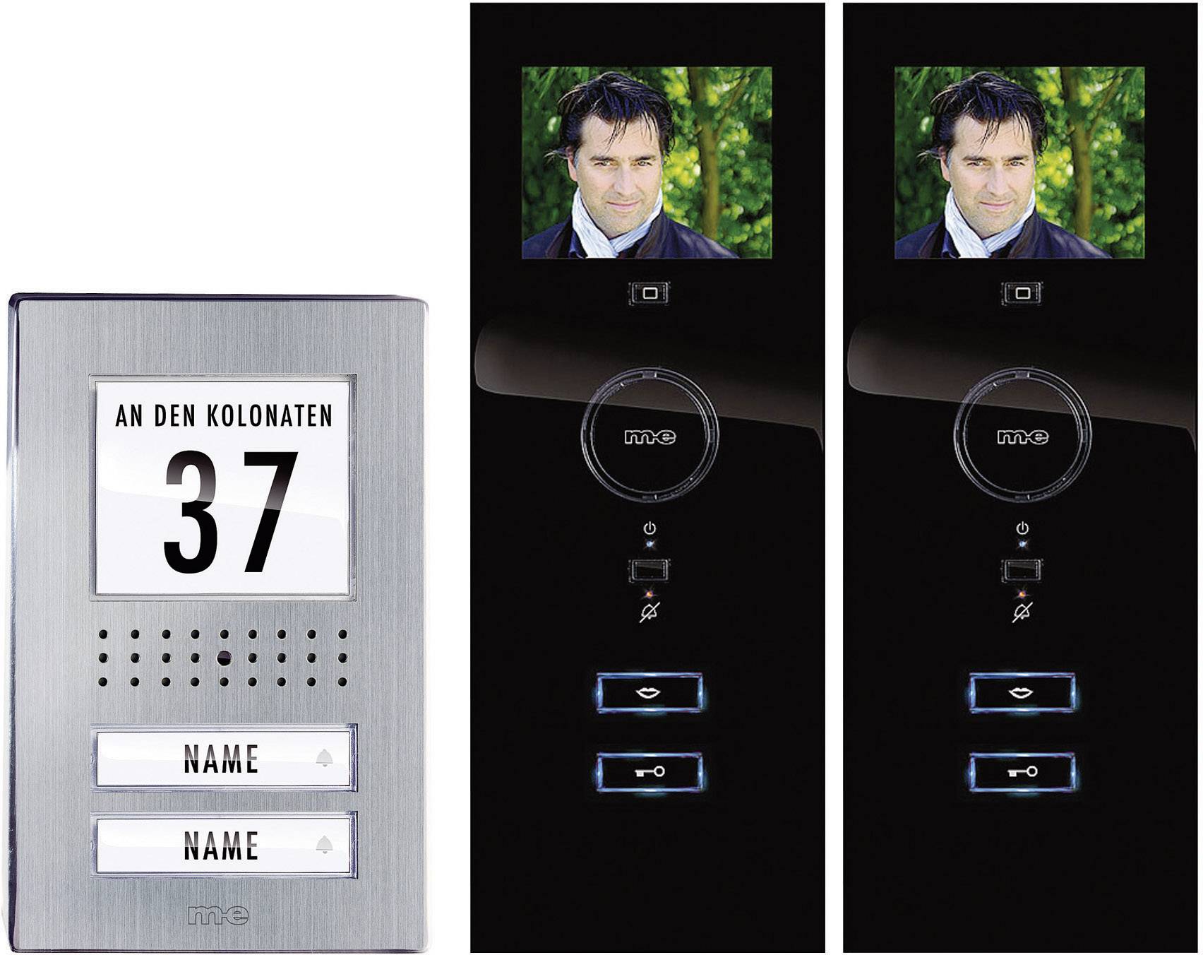 Set complet d'Interphone vidéo filaire 2 foyers m-e modern-electronics acier inoxydable, noir