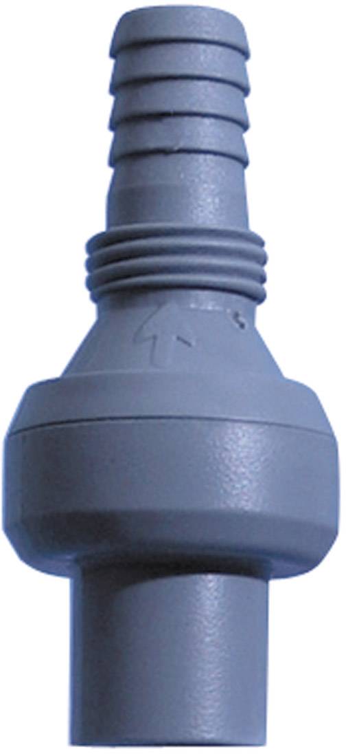 Adaptateur de couplage en plastique gris avec extrémité striée pour la connexion de tuyaux, orienté vers le haut, sans marques d'identification visibles.