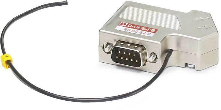 Un adaptateur électronique argenté avec un câble et une fiche D-Sub, étiqueté 'D-UFB-PB 28 80 64 2'.