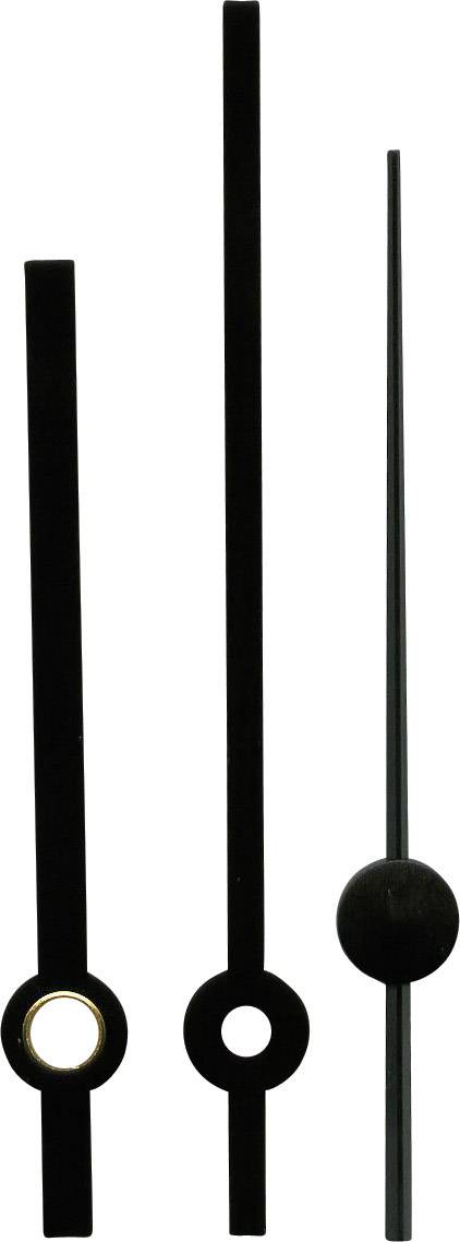 Trois aiguilles noires : une longue pour les secondes, une moyenne pour les minutes et une courte pour les heures.