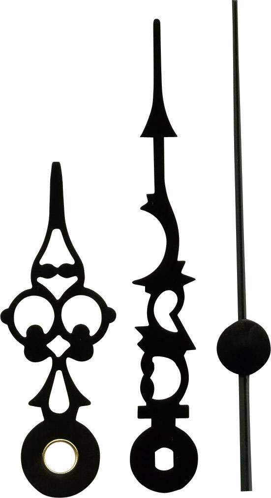 Aiguilles noires de style baroque sur fond blanc.