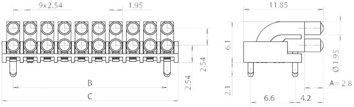 Mentor 1296.2052 Conduit de lumière rigide montage sur carte, insertion en force