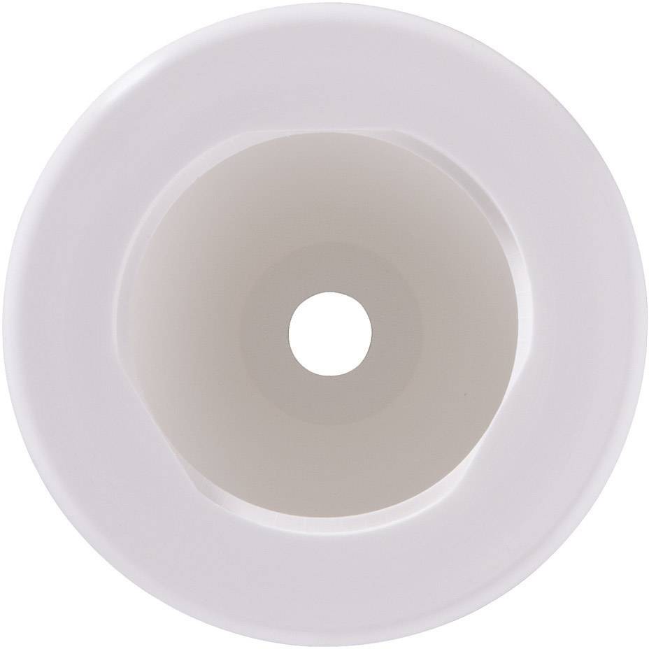Un objet blanc, rond, plat avec un trou en son centre, ressemblant à un anneau, sur un fond neutre.