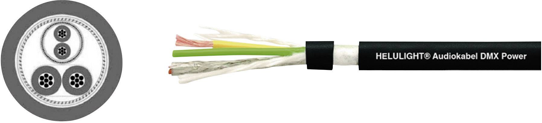 Coupe transversale et vue latérale d'un câble 'HELULIGHT AUDIOKABEL DMX Power' avec représentation détaillée de l'agencement interne des fils.