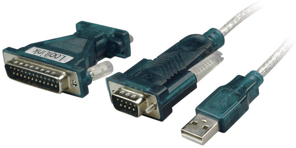 LogiLink USB 2.0 Câble de raccordement [1x USB 2.0 type A mâle - 1x SUB-D mâle 9 pôles, SUB-D mâle 25 pôles]