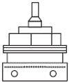 Dessin technique d'une pièce mécanique multicomposante avec une section supérieure cylindrique et une base rectangulaire.