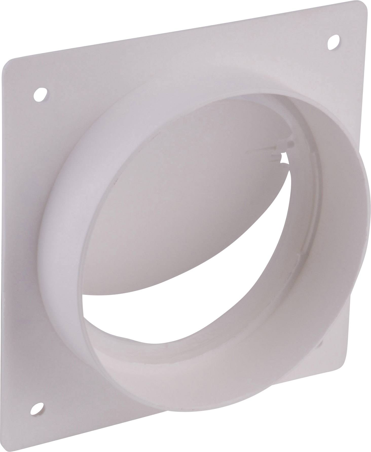 Une valve de ventilation en plastique blanc avec quatre trous de fixation sur une plaque carrée.