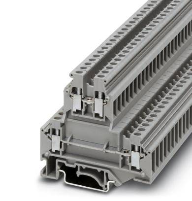 Un bloc de connexion modulaire gris à plusieurs bornes, adapté aux applications industrielles ou électriques.