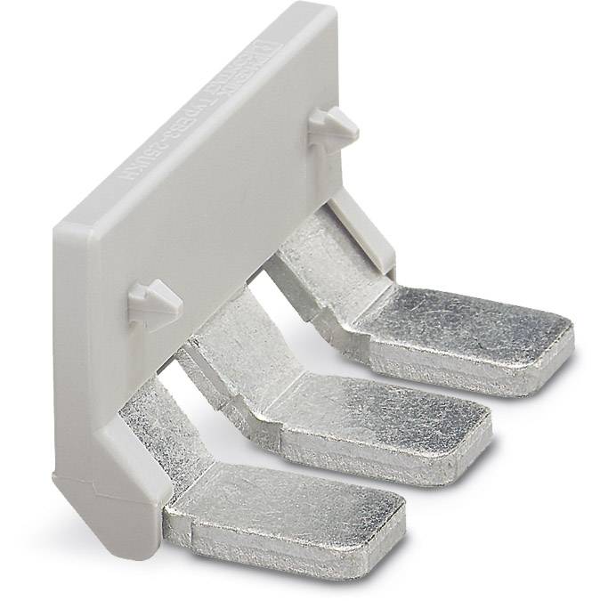Connecteur de câble triphasé en métal avec boîtier en plastique gris, utilisé pour les connexions électriques dans les systèmes de commutation modulaires.