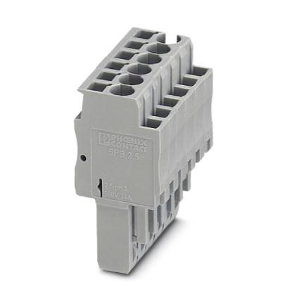 Module de bloc de bornes gris, multicouche, avec plusieurs connexions, fabriqué par Phoenix Contact, modèle SP 3/25.