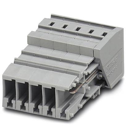 Bloc de connexion en plastique gris avec plusieurs emplacements, adapté aux connexions électriques pour des applications industrielles.