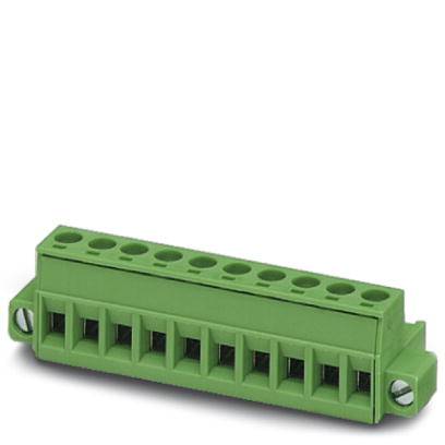 Connecteur électrique vert avec huit bornes de raccordement, adapté aux connexions de câbles dans les appareils et installations électriques.