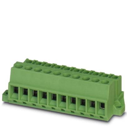 Bloc de connexion électrique vert avec plusieurs bornes. Adapté pour les connexions de câbles dans les appareils électroniques.