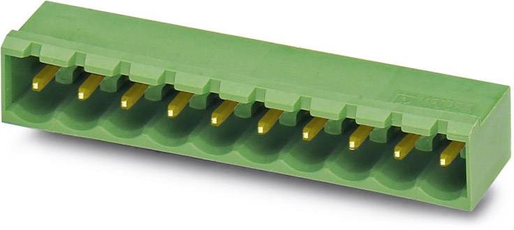 Connecteur vert à neuf broches avec contacts jaunes, orienté horizontalement pour les connexions électroniques.