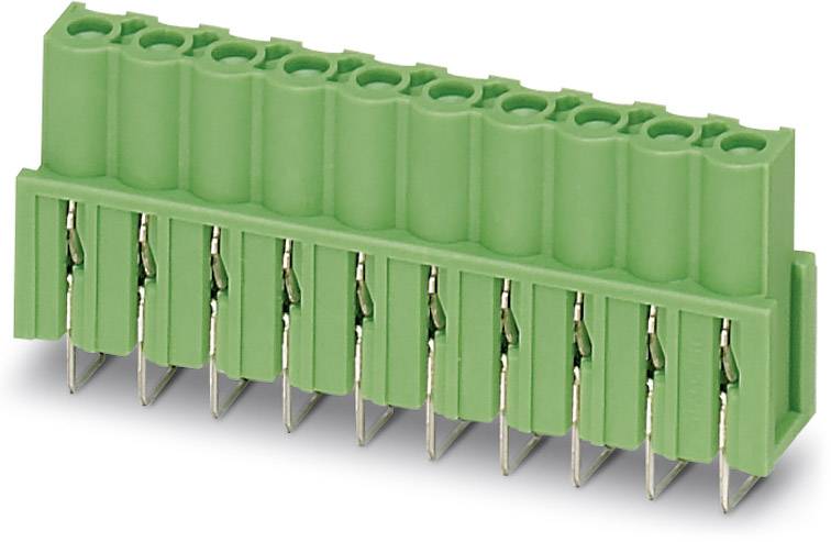 Connecteur vert à dix broches métalliques, utilisé dans les appareils électroniques pour connecter des câbles et des circuits.