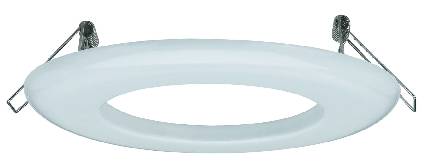 Un socle rond blanc pour plafonnier, équipé de supports métalliques des deux côtés pour la fixation.
