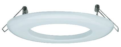 Un socle rond blanc pour plafonnier, équipé de supports métalliques des deux côtés pour la fixation.