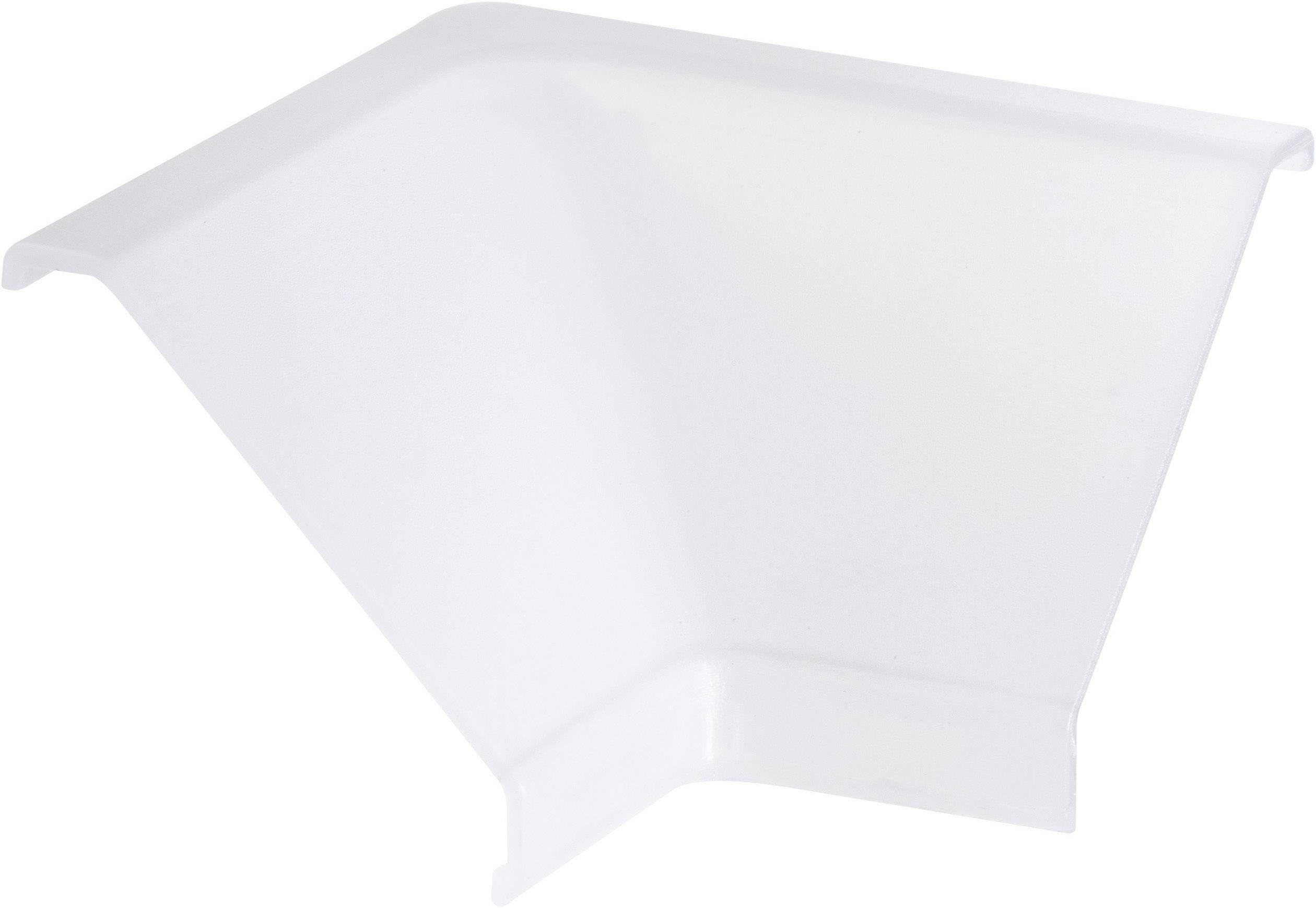 Une pièce rectangulaire en plastique transparent avec une surface légèrement incurvée, probablement un élément de couverture ou de protection d'angle.
